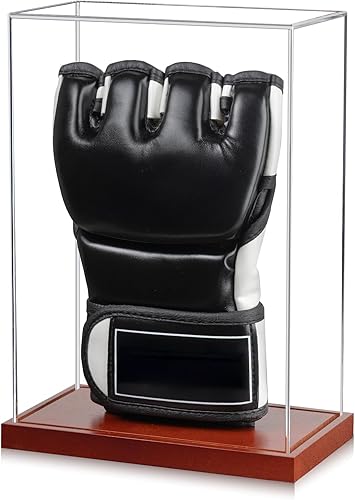 MMA - Vitrina de guantes - Sin montaje - Escaparate de acrílico transparente con base de madera, soporte individual, protección UV recuerdos y caja