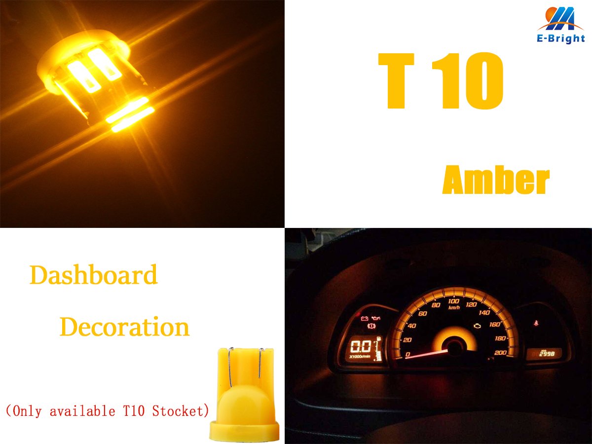 EverBrightt 20 Lampadine LED T10 5630 10SMD Per Auto - Luce Ambra 12V, 200 Lumen, Per Plafoniere E Luci Targa
