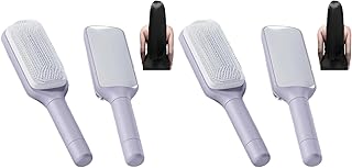 فرشاة شعر ذاتية التنظيف، فرشاة شعر عضوية بدون شد، فرشاة فك تشابك الشعر بتصميم دوار، فرشاة احترافية لفك تشابك الشعر الرطب والجاف للنساء والرجال، لون أرجواني، قطعتان