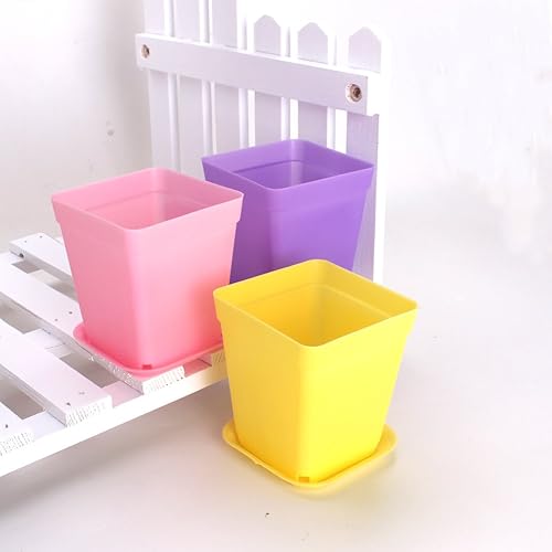 Miniatura 6 de Zicome macetas de plástico de colores con platillos, 12 unidades Colorful Plastic Plant Pots with Saucers, Set of 12