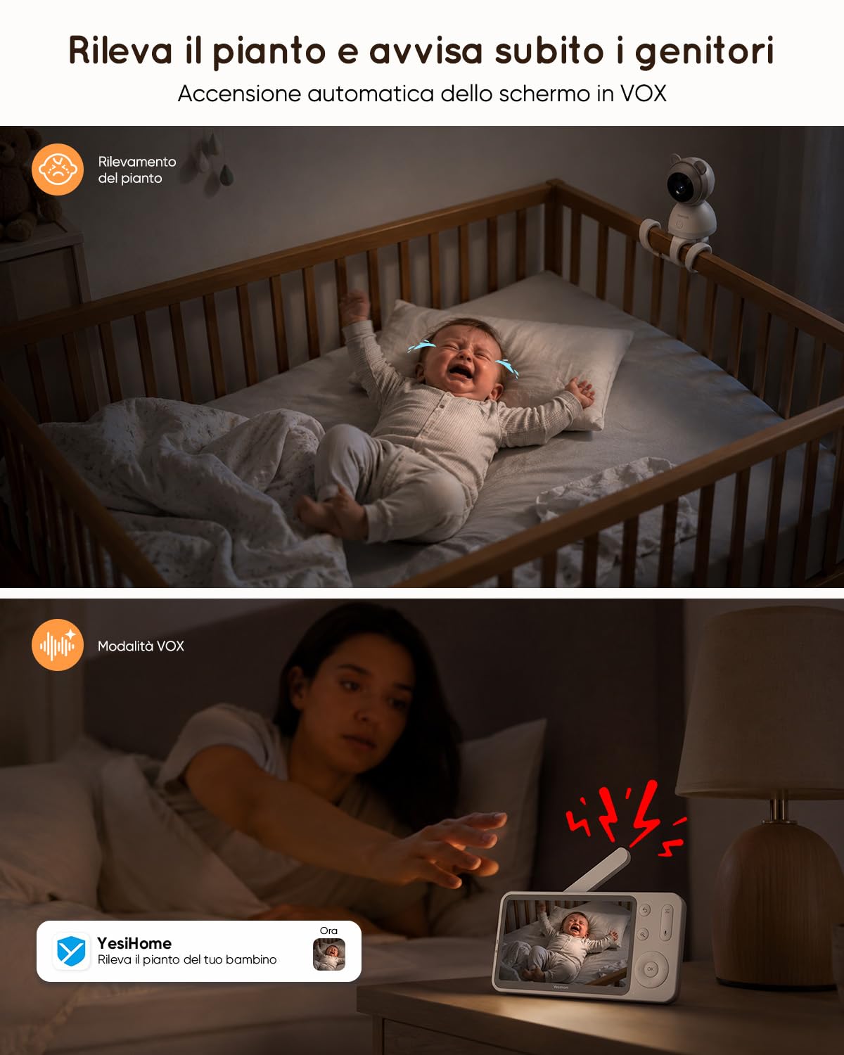 YESIMOM 2K Baby Monitor WiFi con Schermo 5″ e App — immagine 14 di 16