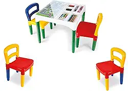 Mesinha Infantil Didática com 4 Cadeiras, Mini Mesa Desmontável Para Crianças, Com Compartimento para Material Escolar, Uso em Refeição, Atividade e Aprendizado, Colorida