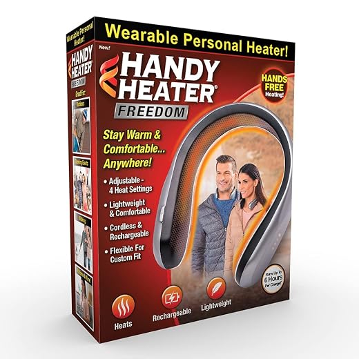 Ontel Handy Heater Freedom - Wearable Neck Heater for Cold Winters, 4 Heat Settings & Comfort-Heat Technology, Cordless Personal Heater for On-The-Go Heating, USB Rechargeable, 6 Hour Battery Life