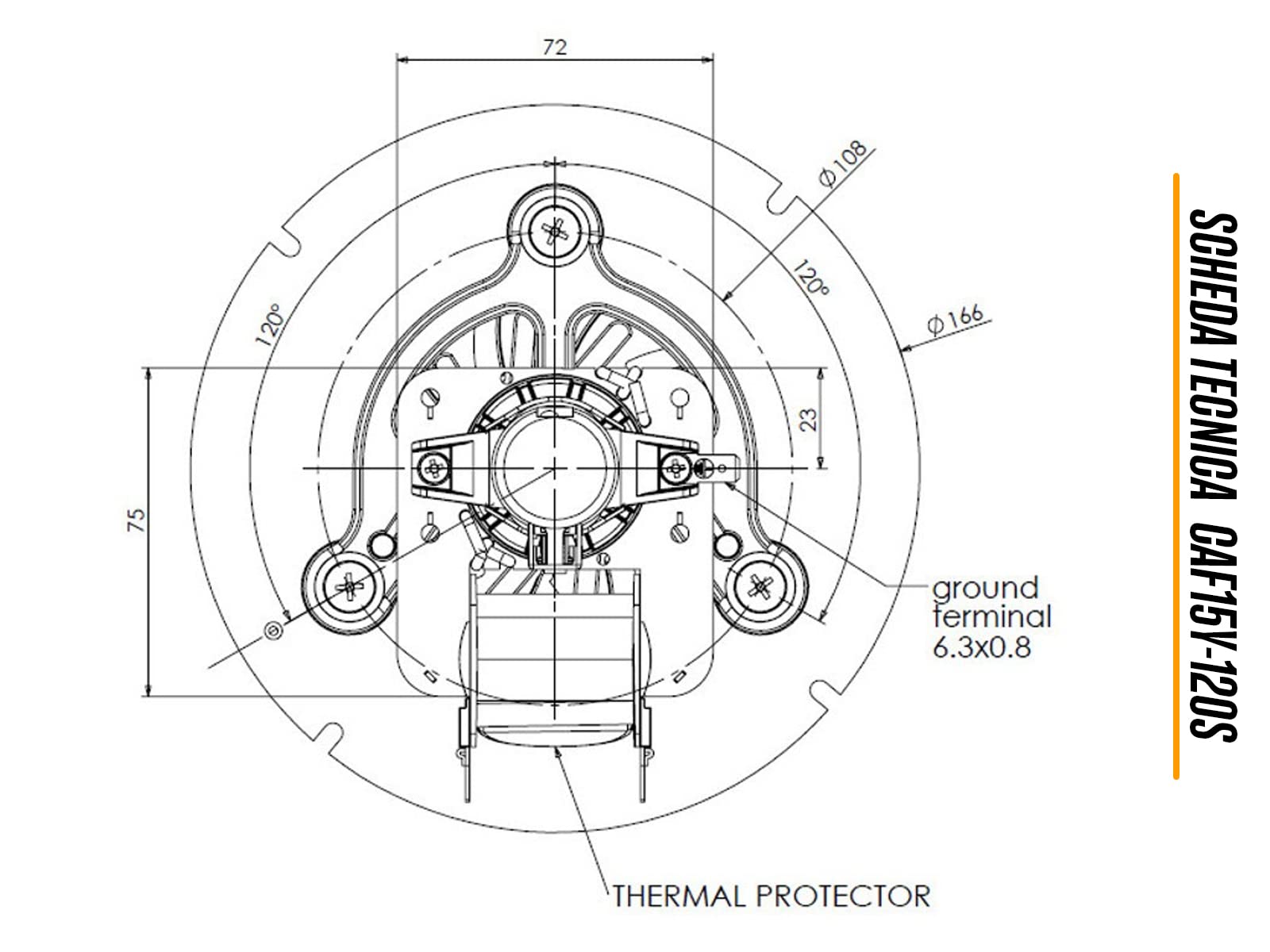 eRicambi, Extracteur aspirateur à fumée Trial CAF15Y-120S pour poêles à granulés, puissance 48 W, nombre de tours jusqu'à 2200 tr/min, ventilateur Ø 150 mm, Ø total 157 mm, roue en acier AISI 430
