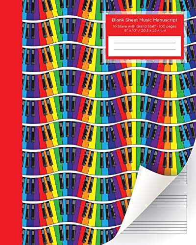 Blank Sheet Music Manuscript: 10 Stave with Grand Staff - 100 pages 8" x 10" / 20.3 x 25.4 cm. Great Stave / Grand Staff Paper for Piano / Keyboard Instrument or Harp *Modern Keyboard Design* image 3