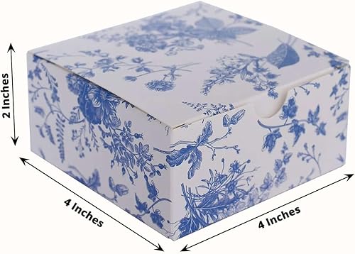 Miniatura 3 de Efavormart - Paquete de 25 cajas de regalo de papel con estampado floral chinoiserie, color blanco y azul, cajas de regalo de cartulina para