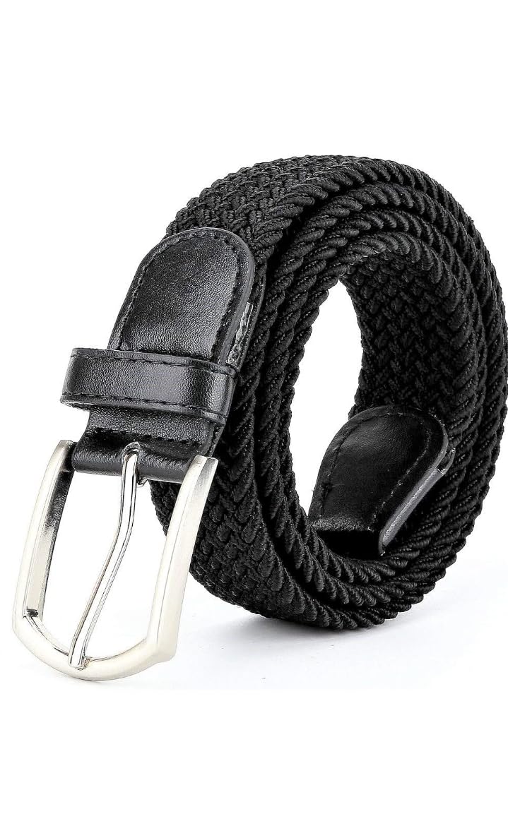 Elastic Woven Fabric Belt, Black, Hole-Free Design, Fits up to 101 cm Waist-image-28