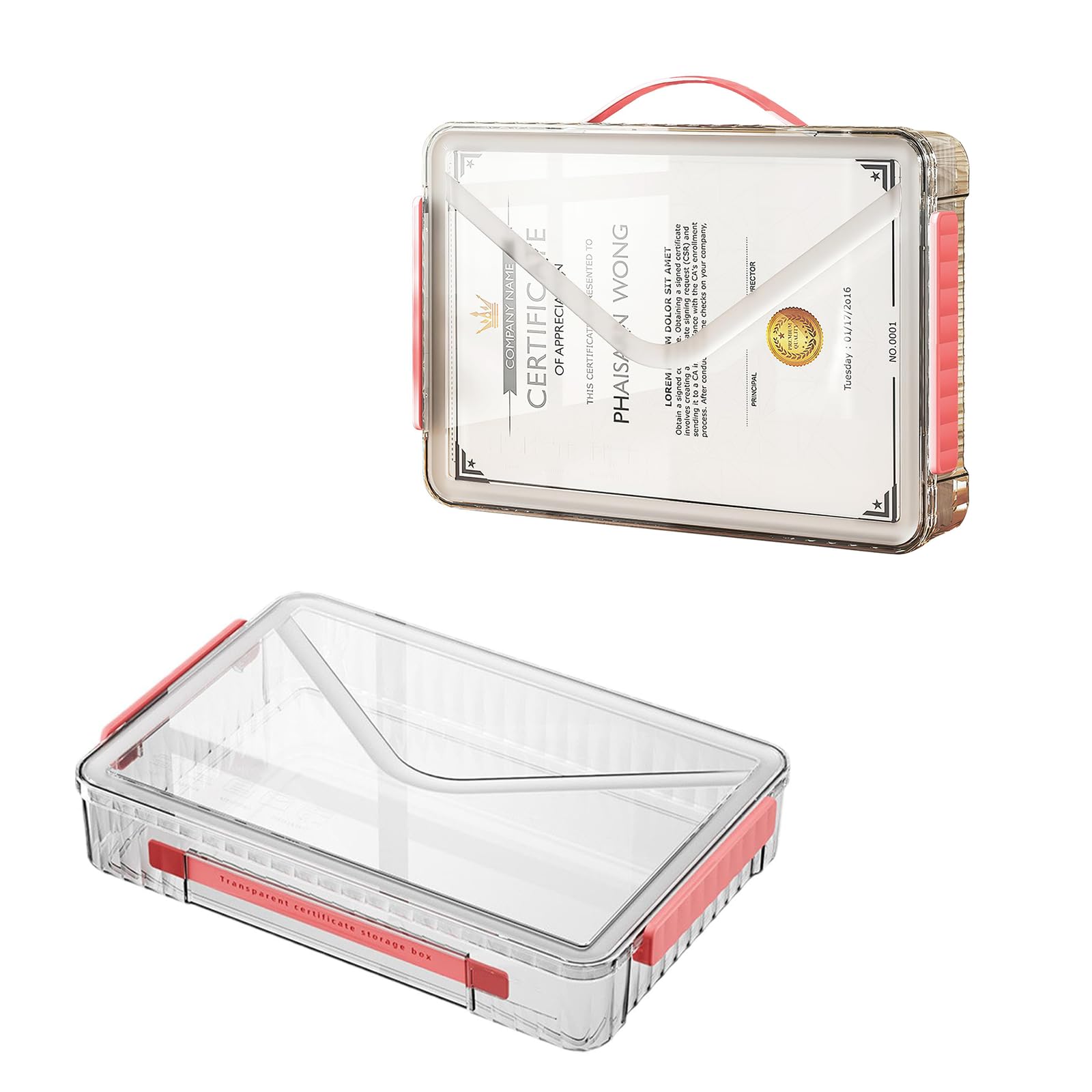 Aupptugo A4 File Box, Plastic Storage Box with Lid, Waterproof Photo Storage Boxes, Clear A4 File Box Portable Project Case with Handle for Home Office School