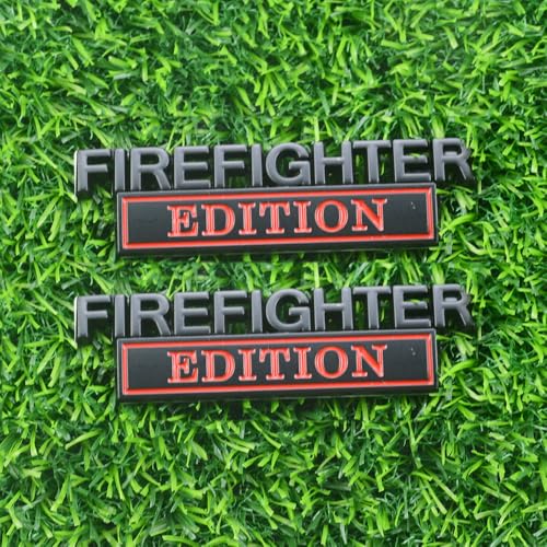 Image of 2pcs Firefighter Edition Emblem 3D Metal Decal Car Logo Badge Fit for Pickup Truck Car Truck Motorcycle 150 250 350 (Black Red)