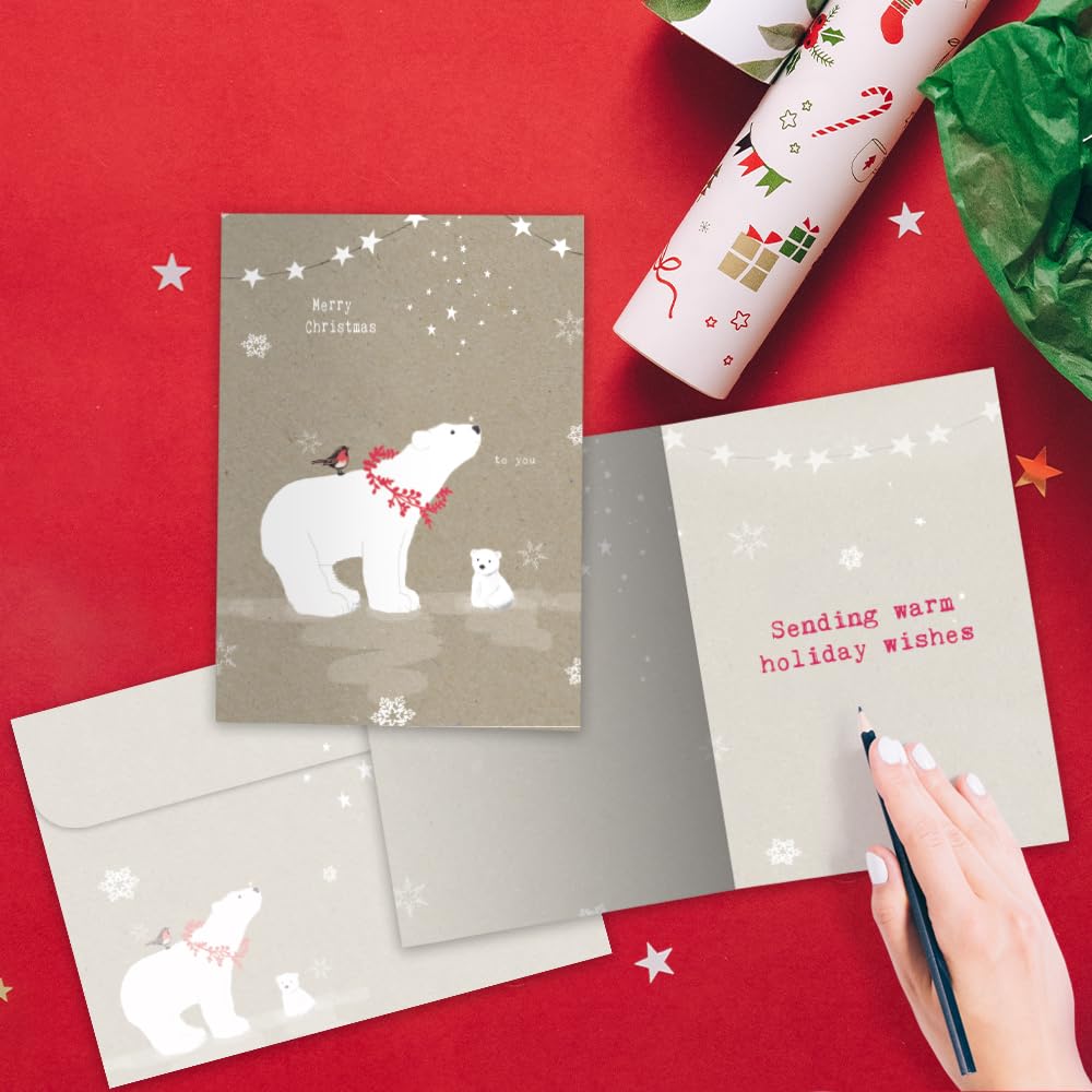 Tree-Free Greetings 16 Pack 5”x7” Holiday Card Assortment with Matching Envelopes,Made in USA,100% Recycled Paper,Whimsical Kraft (GP54094) - Image 3
