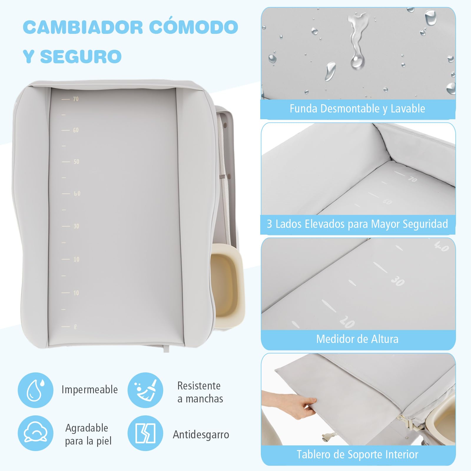 COSTWAY Cambiador de Pañales Plegable para Niños, Cubículo Cambio Pañales con Almacenaje, Ruedas Extraíbles y Bloqueables,Organizador Móvil para Bebé y Niño (Gris)
