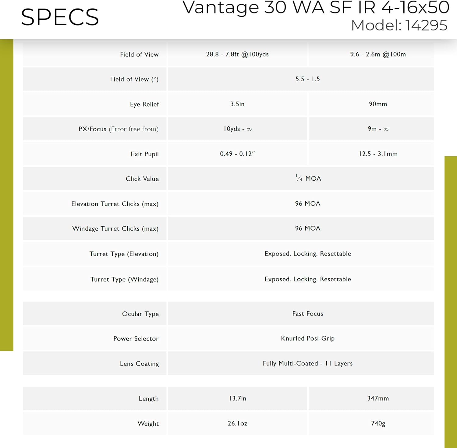 Hawke Vantage 30 WA SF IR 4-16X50 Riflescope | Illuminated Reticle, 30mm Tube, Wide-Angle Optics, Fully Multi-Coated Lenses, Waterproof Shockproof Fogproof Hunting Scope