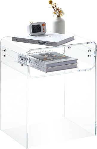 Kigley Mesa auxiliar de acrílico de 15.8 x 11.8 x 17.7 pulgadas, mesa auxiliar moderna transparente, mesa de centro para sala de estar, oficina,