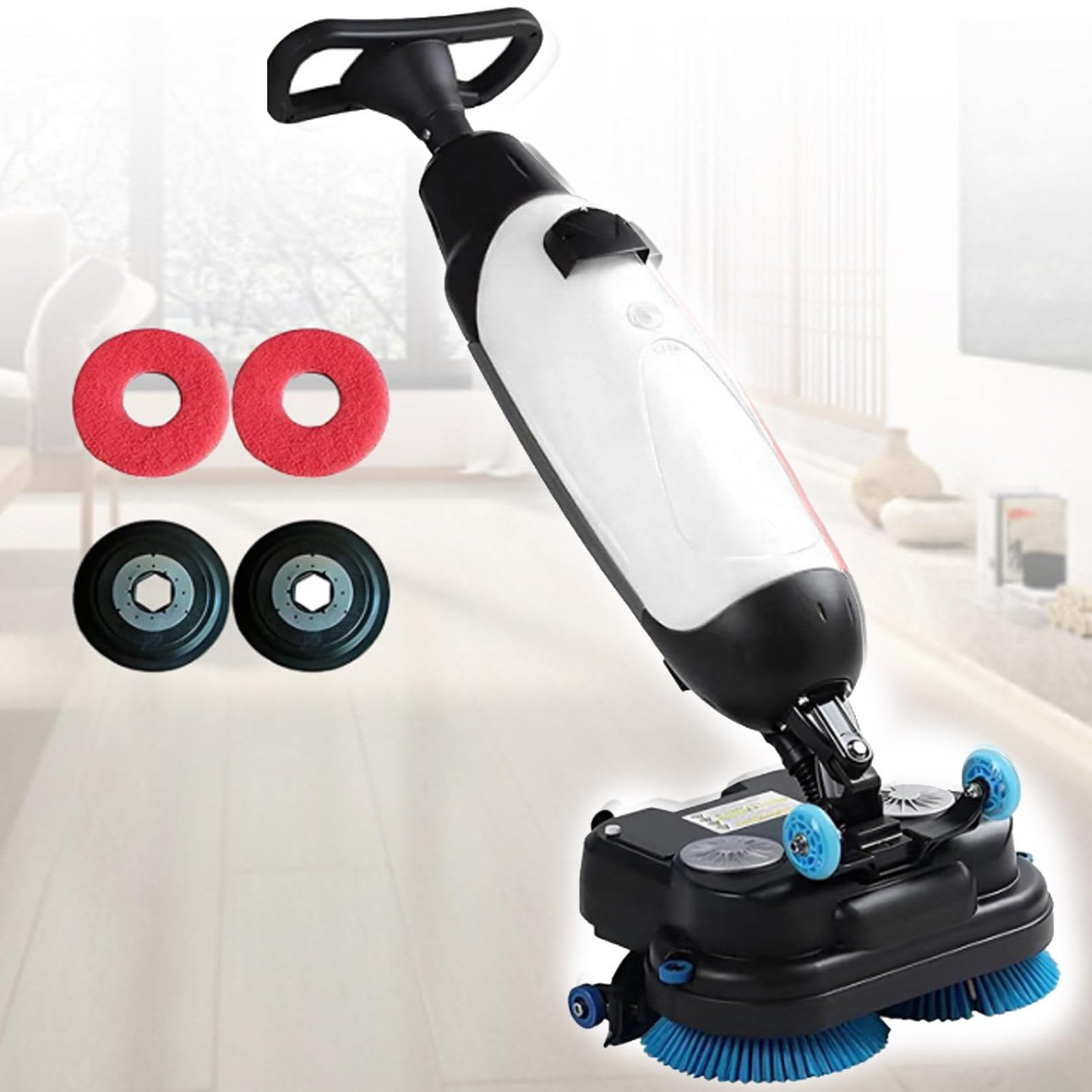 Hydravex White Commercial Electric Floor Scrubber Tile Polisher, Carpet Extractor 2 Power Scrub Brush, 360°Rotating, Self-Propelled, Convenient Cordless, Fits Vinyl, Rubbermaid, Concrete