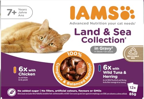 IAMS Delights Land & Sea Collection Senior Nassfutter in Sauce, 12 x 85 g