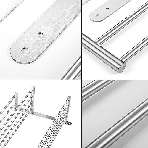 Miniatura 5 de Toallero de baño de 3 niveles con barras de torre de 24 pulgadas de acero inoxidable para montaje en pared, estante de toalla de base gruesa para