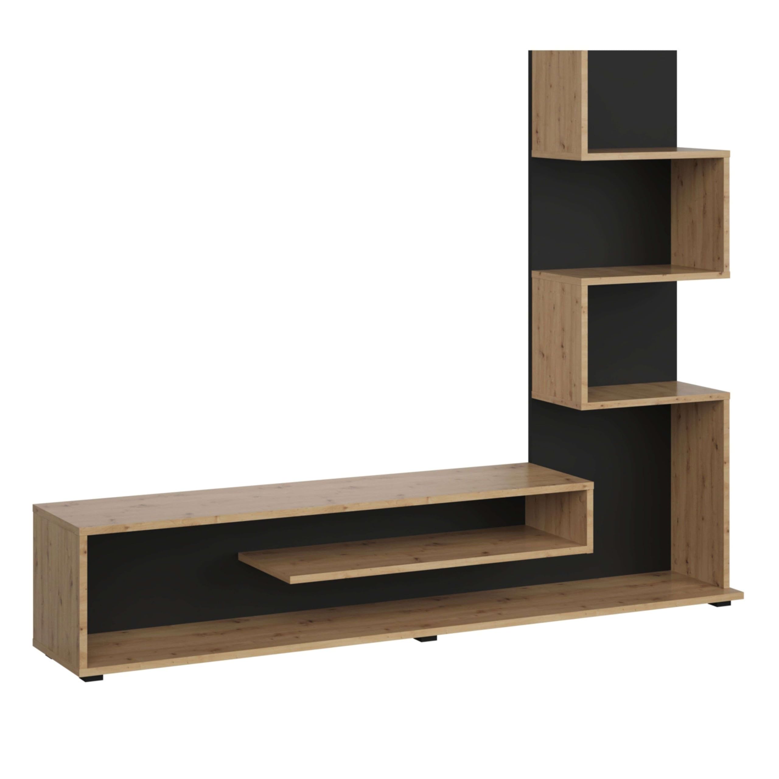Miroytengo Módulo de TV para Salón Comedor Snake Estilo Industrial en Color Roble Artesano y Negro con 4 Estantes 160x130x29 cm