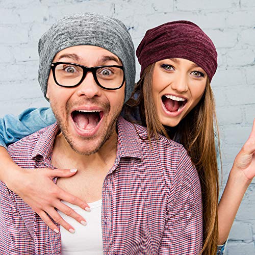 4 Pieces Satin Lined Sleep Cap Slouchy Beanie Hat Night Hair Cap For Women (Black, Navy Blue, Khaki, Wine Red) #TOP4