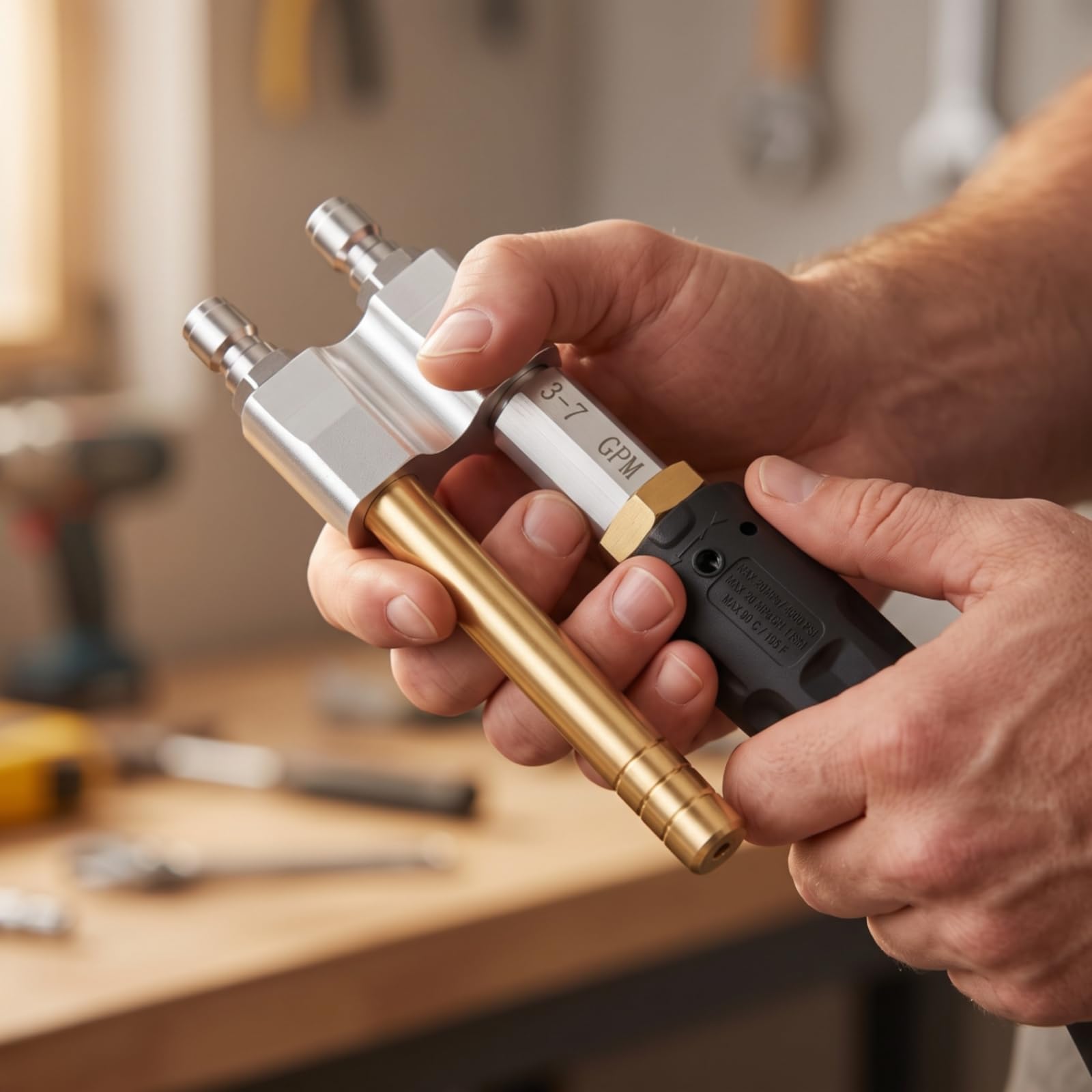 predolo Ugello Regolabile per Idropulitrice Ugello Doppio Beccuccio Lancia Accessorio in Ottone con Design Portatile Attacco Rapido 1/4 Pollice Portata 3-7 Gpm Adatto a Piazzali Veicoli