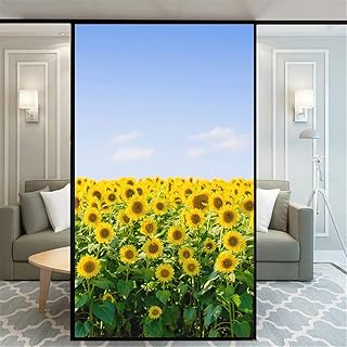 Window Film Privacy Non-Adhesive Frosted Static Cling Home Office Sunflower Garden Decorative Stickers Glass Door Coverings 60x120cm(23.6