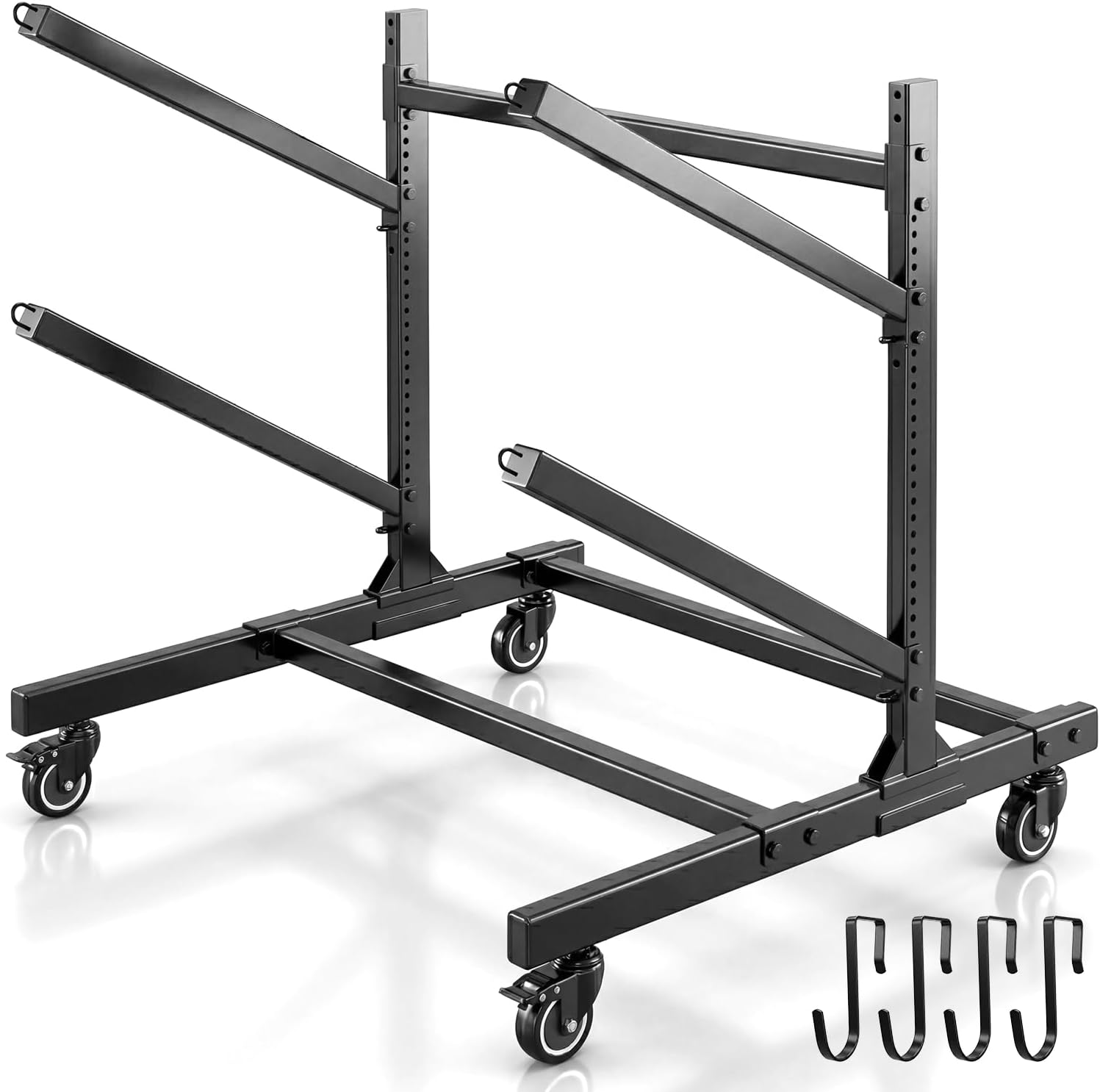 2/4-Tier Double-Sided Kayak Storage Rack with Wheels, Heavy Duty Freestanding Canoe Stand for 2～8 Kayaks, 600lbs Capacity, Adjustable Arms, Indoor Outdoor Garage