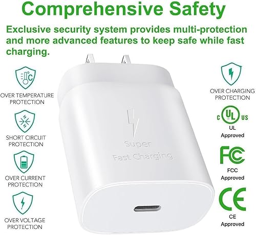 Miniatura 4 de Samsung Cargador rápido de 25 W USB C de carga súper rápida con cable de carga tipo C de 6.6 pies para Samsung Galaxy S24 S24+ S23 S22 S21 S20