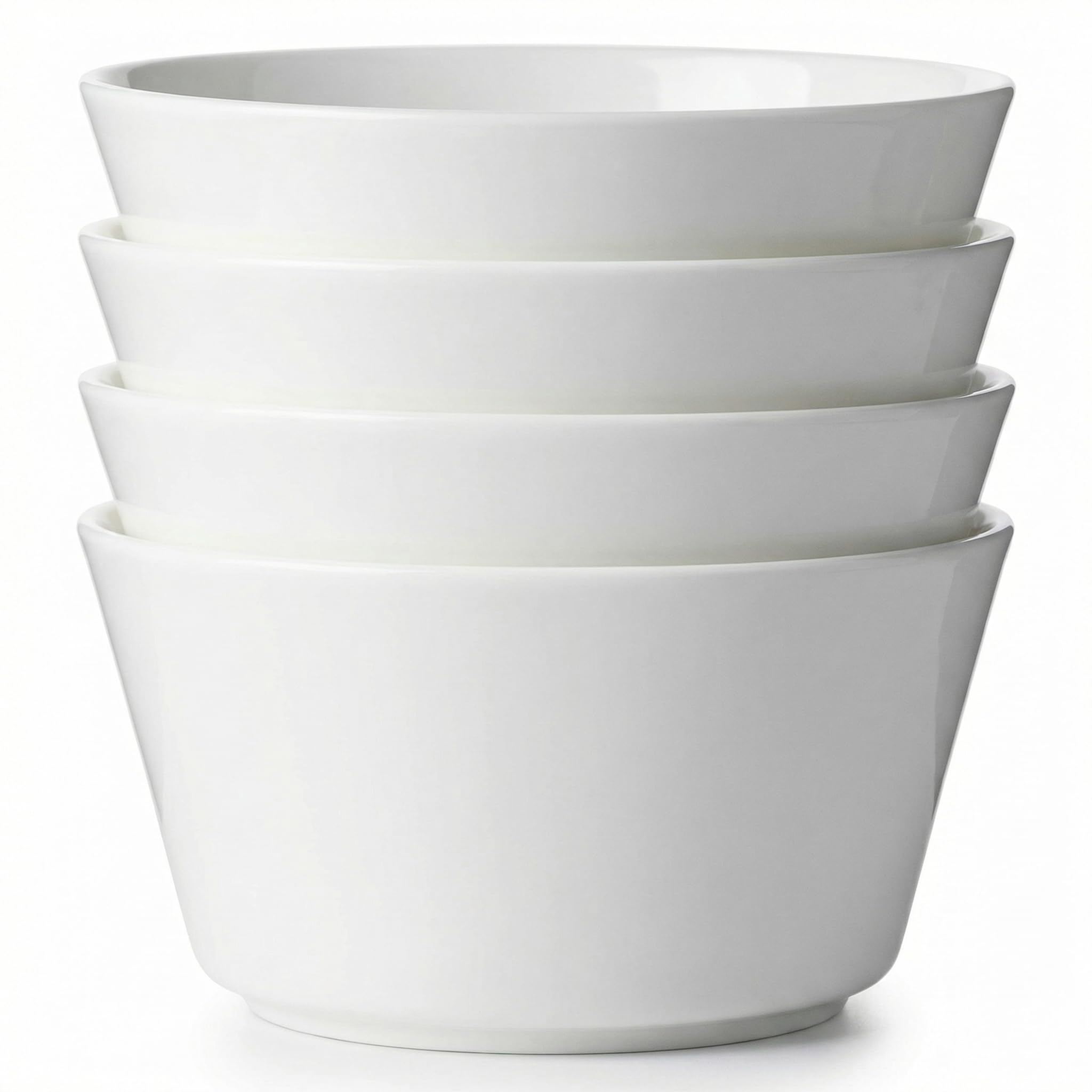 Bone China Soup Bowls Set of 4, 29oz Lightweight Cereal Bowls, 6 inch White Modern Conical Shape for Salad Oatmeal Pho Ramen Pasta, Stackable Deep Design, Microwave Dishwasher Safe