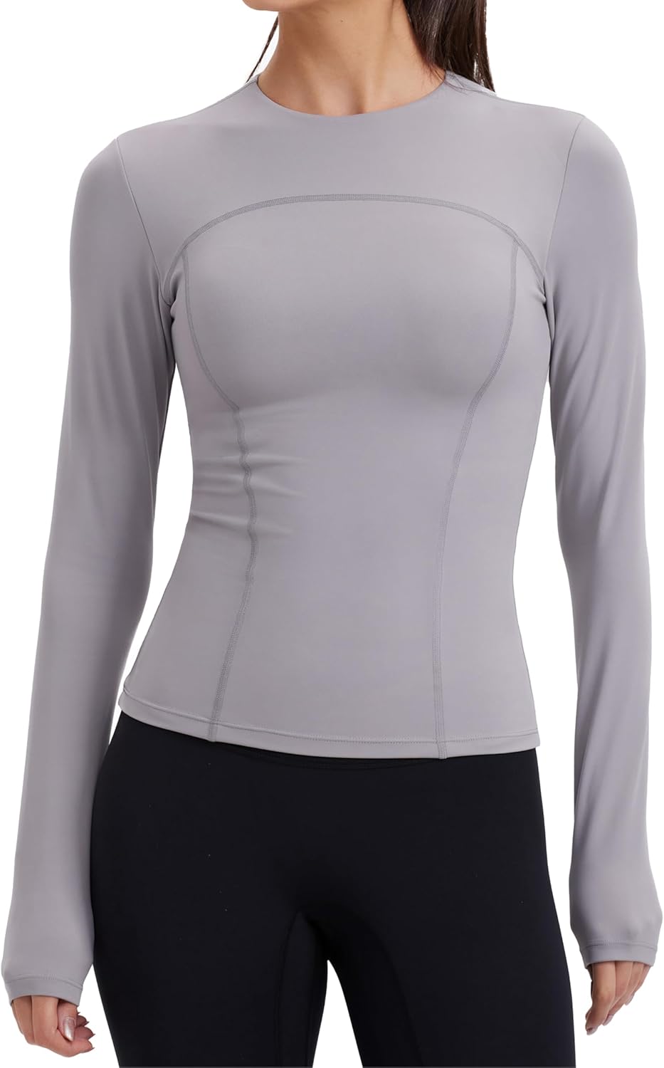 Women's Workout Tops Long Sleeve Yoga Shirts Slim Fit Stretch Gym Athletic Tee