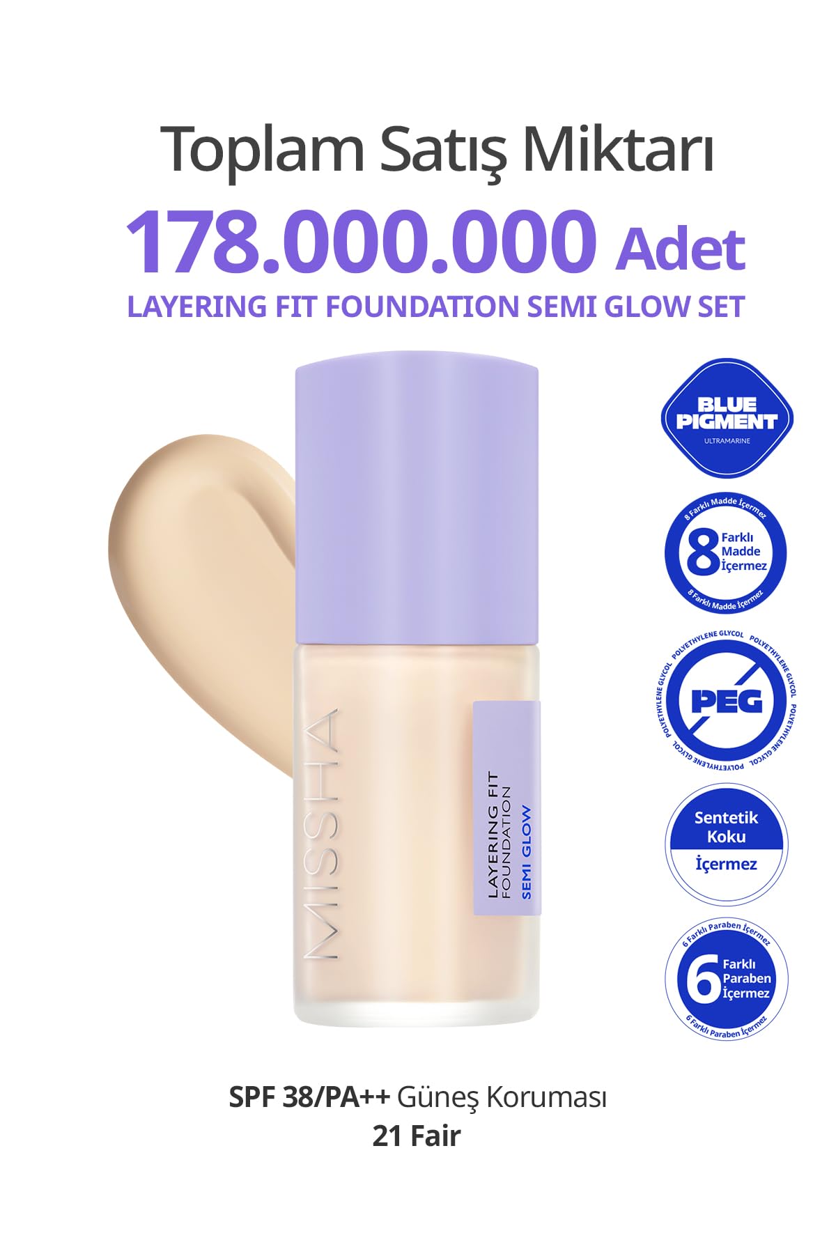 Yarı Parlak Bitişli Nemlendirici Fondöten + Fırça Layering Fit Foundation Semi Glow Set No.21 Fair