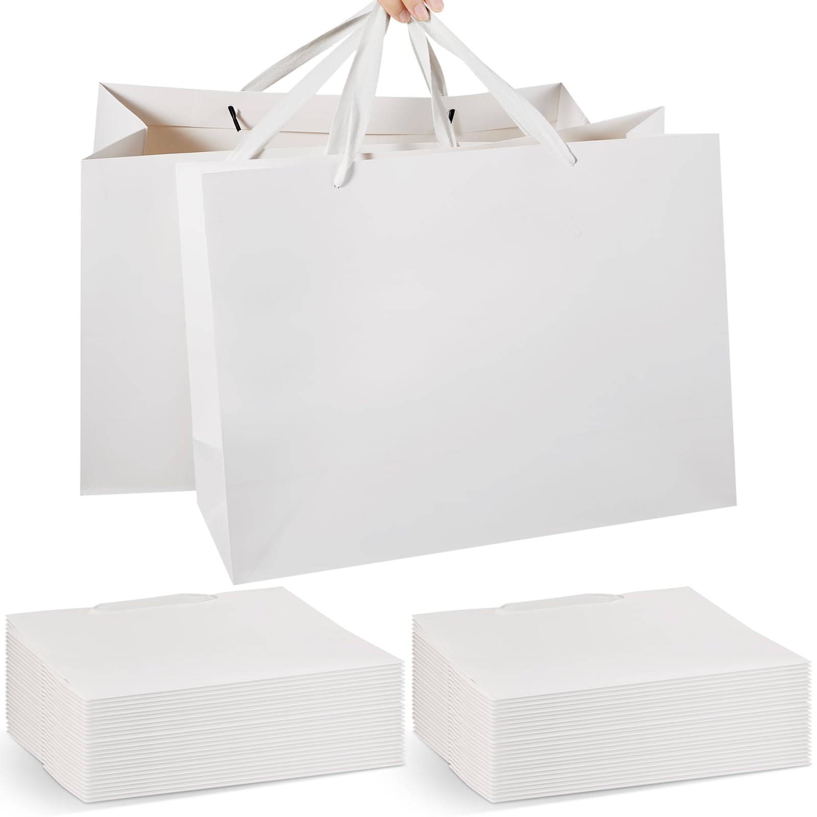 Ireer 100 Pcs White Gift Bags with Stain Handles 16 x 6 x 12 Inches Paper Shopping Bags Bulk Boutique Bags Wedding Gift Wrap Bags for Retail Small Business Merchandise Birthdays Holiday Party Favor