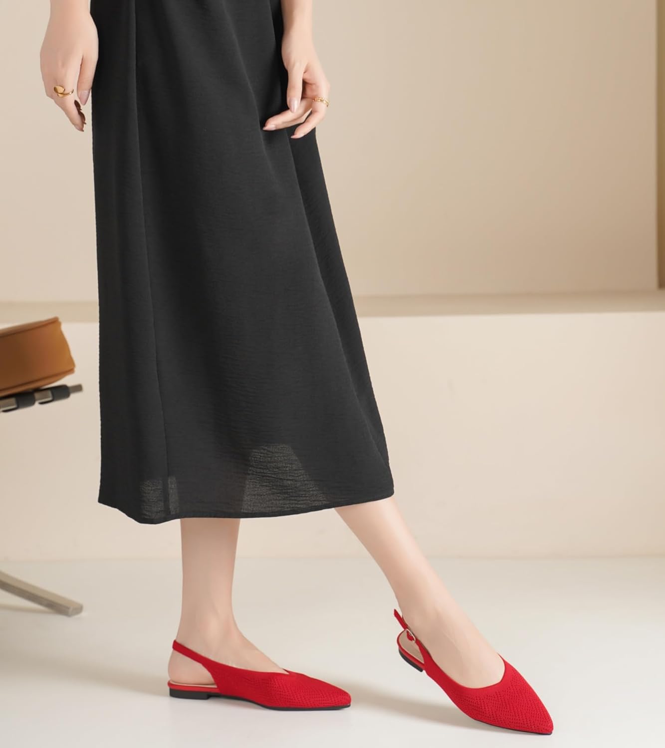 Slingback Ballet Flats for Women Pointed Toe Adjustable Buckle Strap Flats Comfortable Dressy Flats for Work & Party Knit Slip On Shoes - Image 5