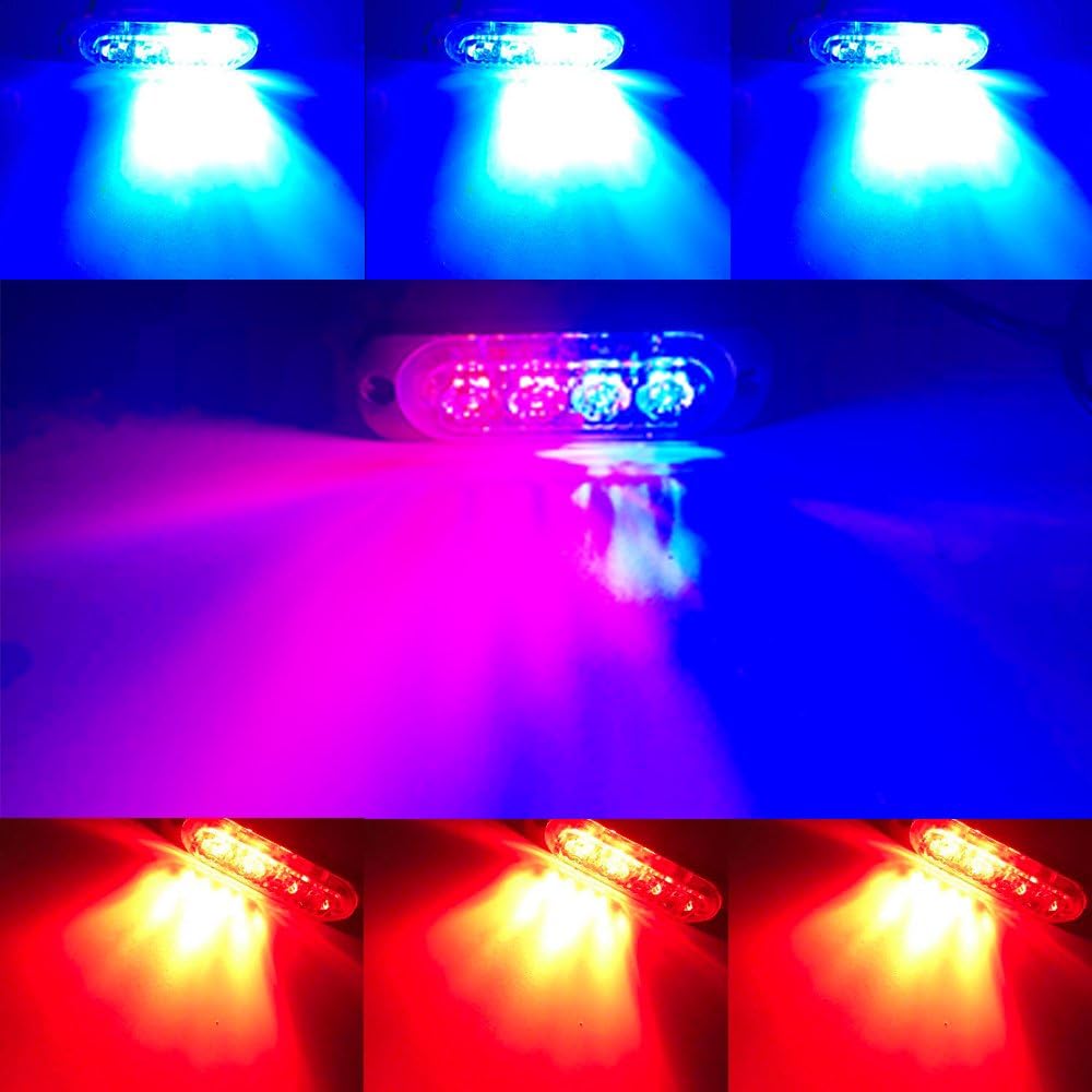 4PCS Ultra Thin Red & Blue 4LEDs Warning Emergency Caution light Flash Strobe Light Bar Surface Mount For Car Van Truck Jeep Pickup,Motorcycle
