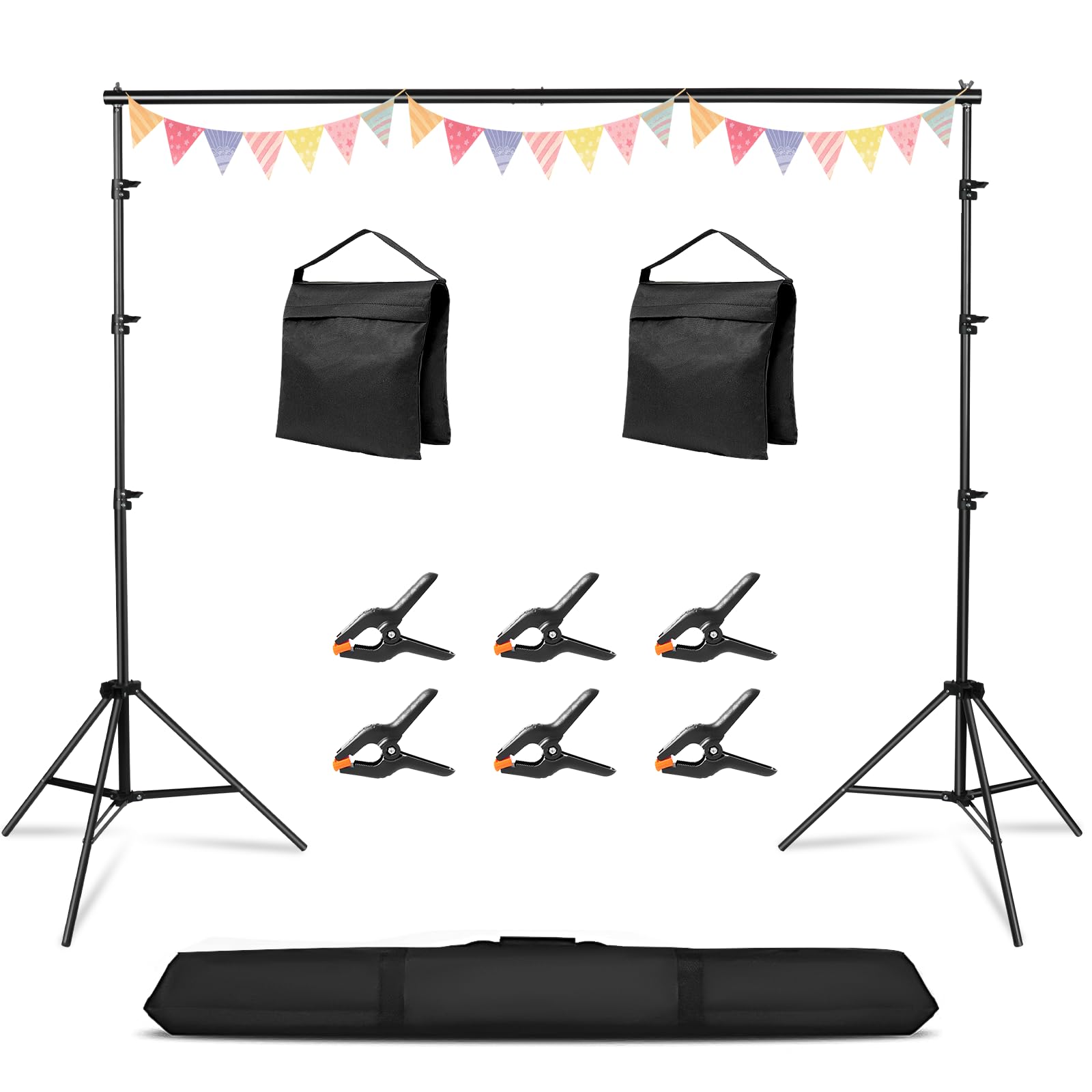 10x10FT Adjustable Photography Backdrop Stand Kit Photo Studio Background Support with 4 Crossbars 6 Clamps 2 Sandbags