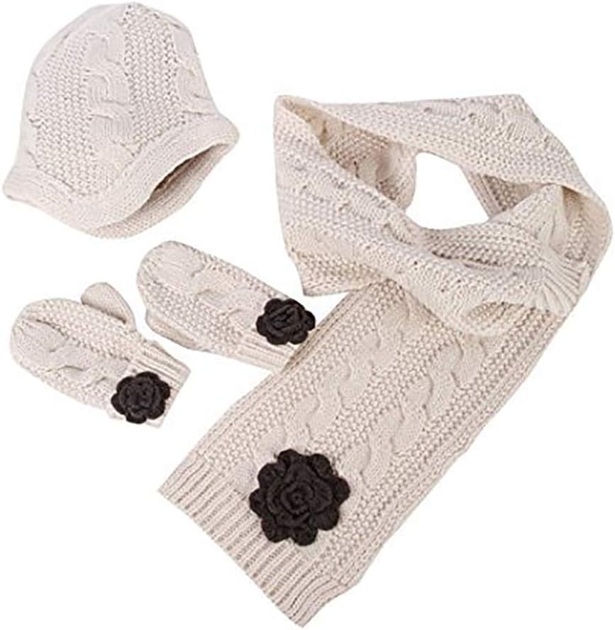 Ahyuan Baby Girls Warm Cable Knit Hat Scarf mitten 3PC Accessory Set