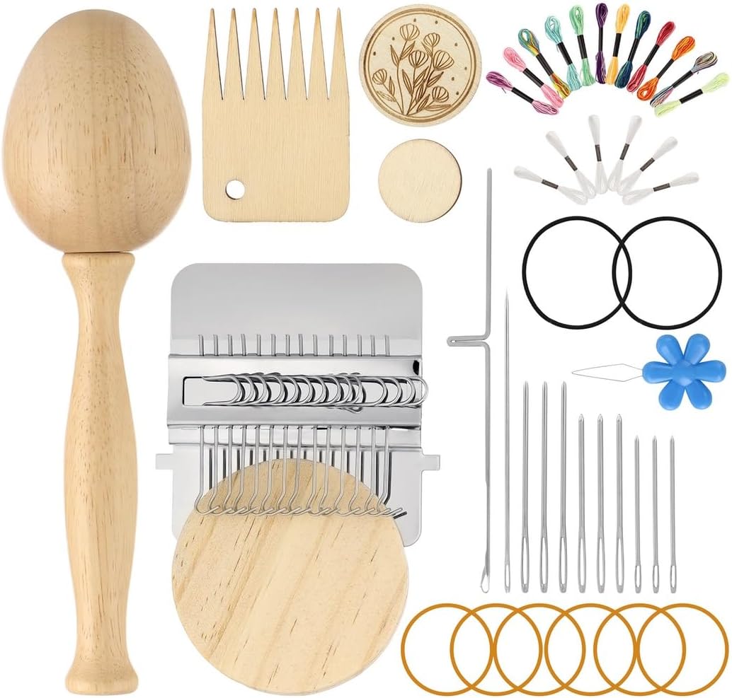 14-Hook Mini Speedweve Style Weaving Loom, Egg-Shaped Patch Weaving Tool For Socks, Darning Thread Set For Handcraft Diy With Small Weaving Loom Kit, Darning Egg Weaving Tool Set