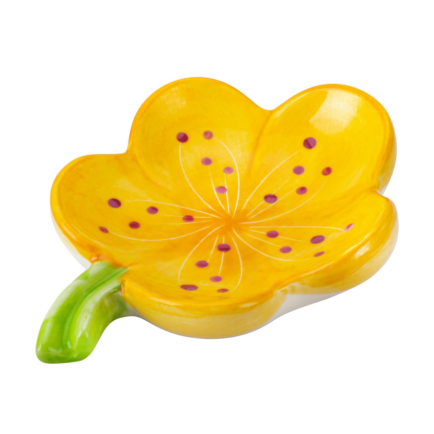 Hualisiji Yellow Ceramic Soap Dish With Flowers Ceramic Soap Dish Leaf With Drainage For All Common Sizes Solid Soaps (Yellow)