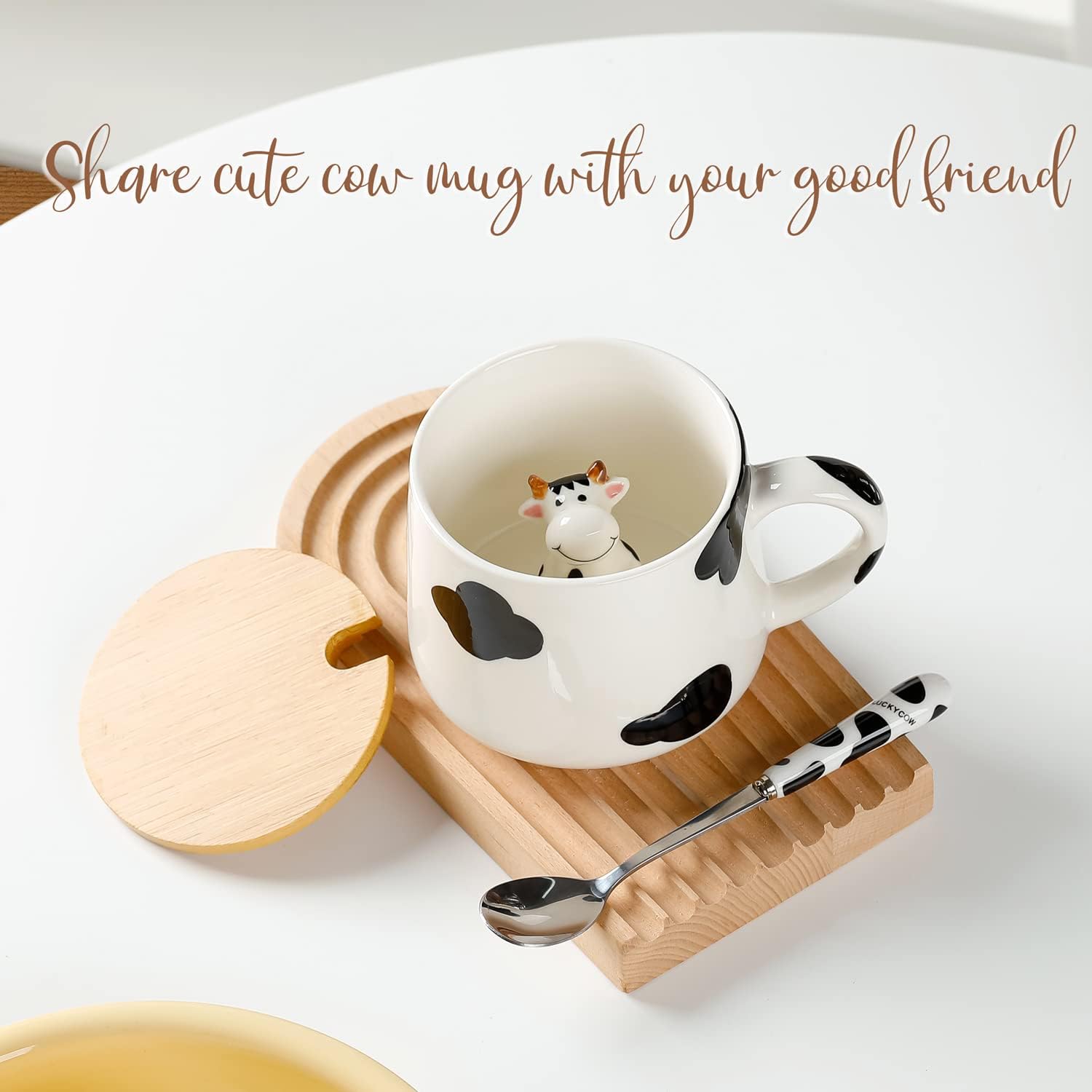 BigNoseDeer Cute Ceramic Cow Mug with 3D Cow Inside,Cow Print Coffee Mug,Cute Mugs with Lid Spoon,Cute Stuff Cool stuff Birthday Gifts Anime Gifts for Women Girlfrend Kids13oz - Image 6