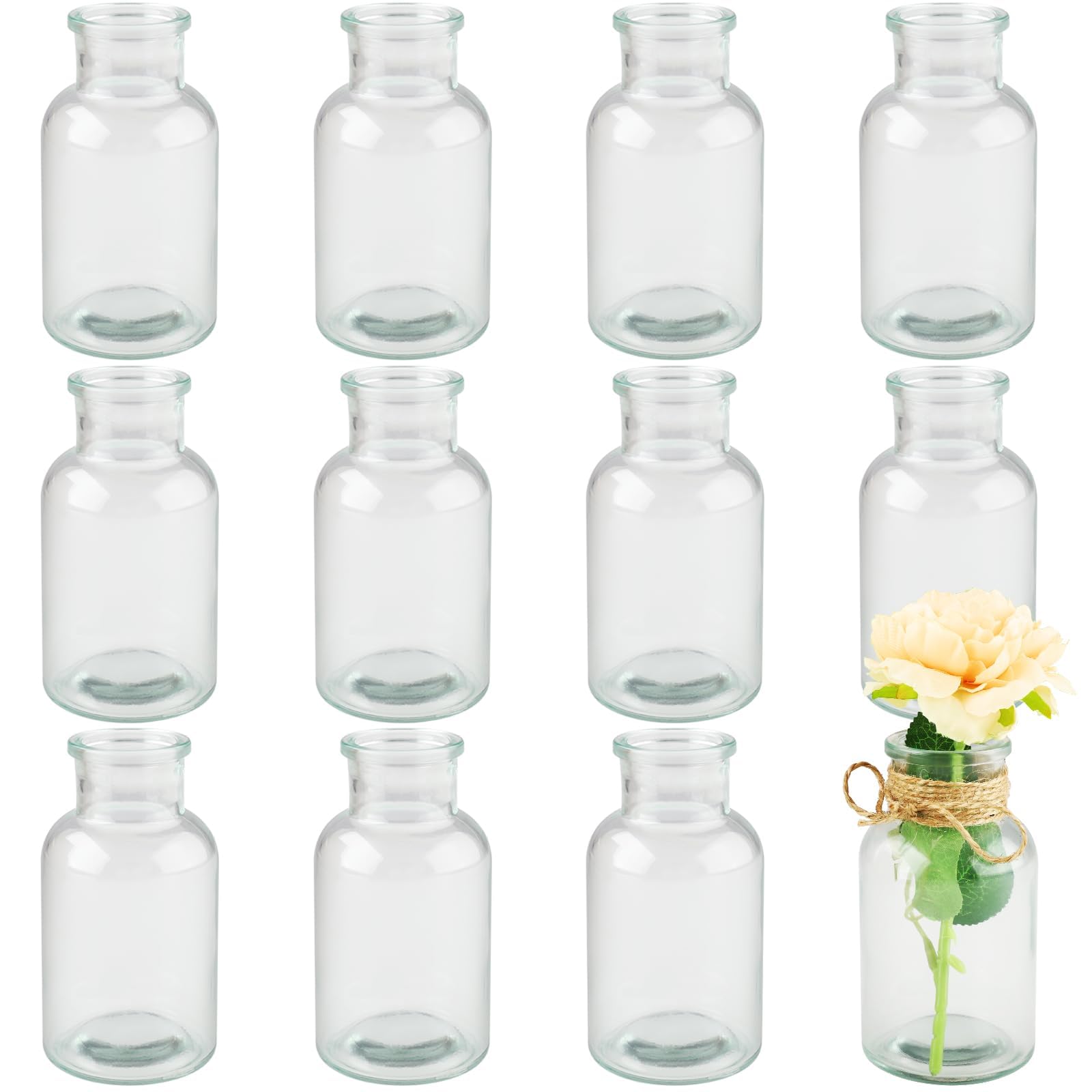 Shodiffy Jarrones Pequeños 6 Piezas 60 ML Cristal para Decoración de Mesa 8,4 CM Jarrones Altos Botellas de para Casas Bodas Cumpleaños Fiestas