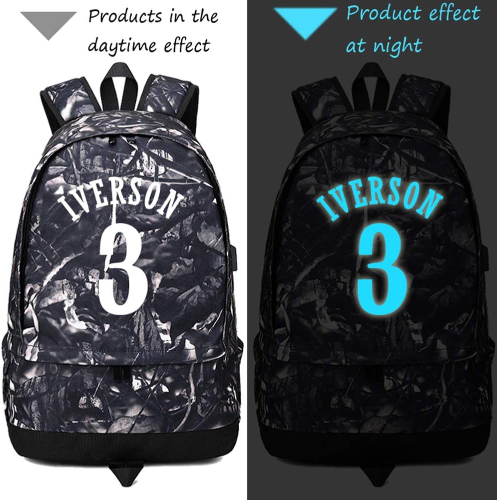 FANwenfeng Basketball Iverson Luminous Ball Storage Backpack Sports Equipment Depositary Multifunctional Bag For Men Women (Style 3)