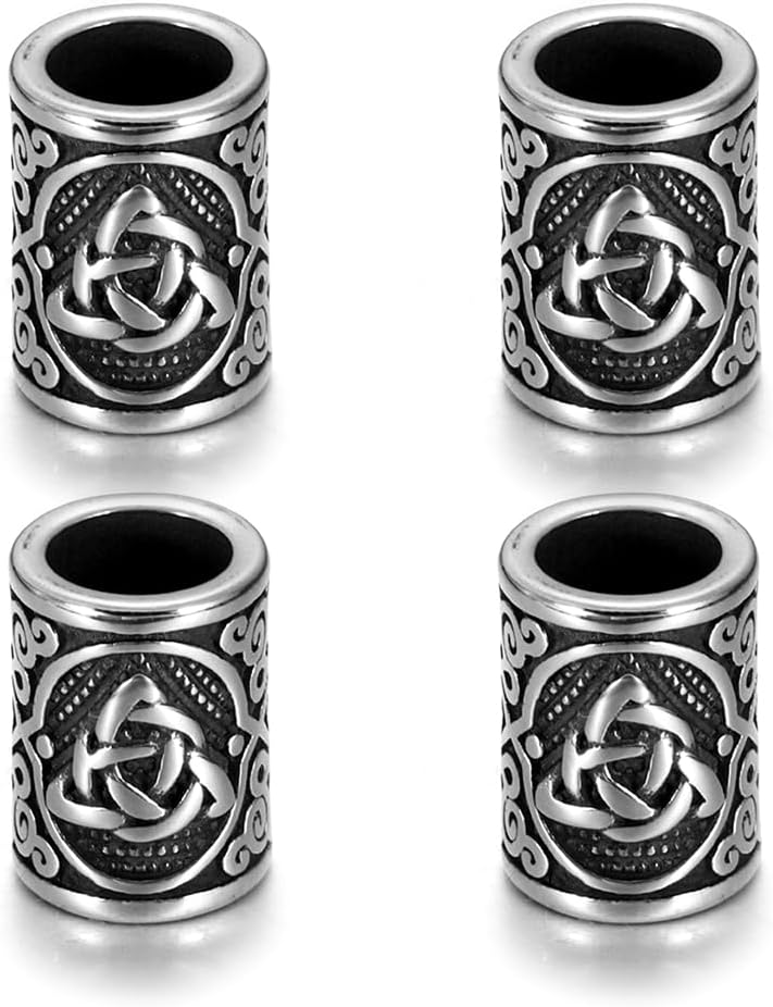 Wholesale Pack-30 Pcs Stainless Steel Large Hole Viking Hair Beads Men Rune Beard Beads for DIY Jewelry Making (Silvery-4)