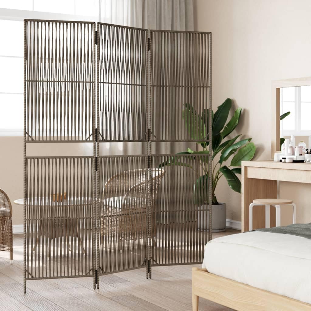 Biombo de 3 Paneles ratán sintético Gris Biombo Protector, para Interior y Exterior Separadores de Ambientes para Sala de Estar, Dormitorio y Oficina