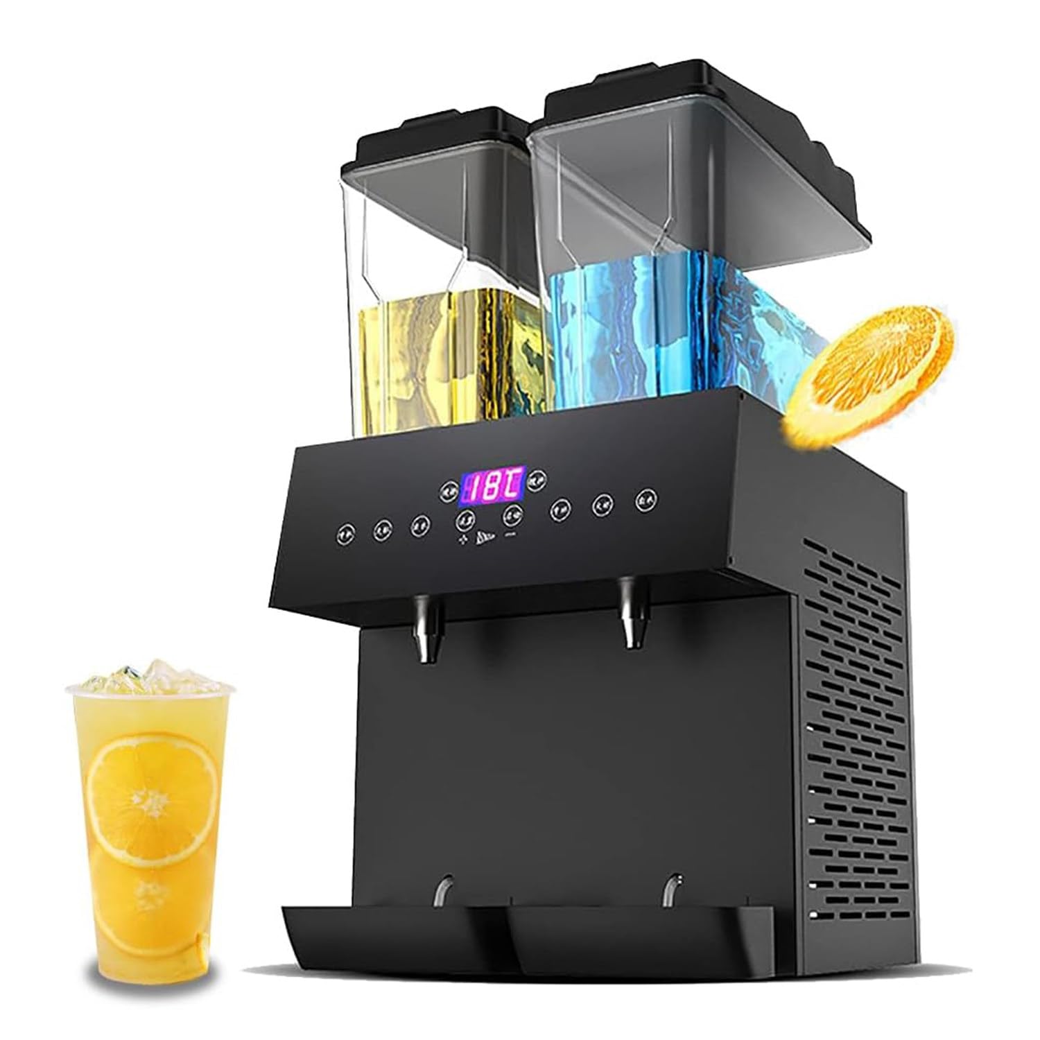 Distributore di bevande commerciale, distributore di succhi caldi e freddi a doppio cilindro, distributore di bevande che serve succhi, tè, limonata, caffè freddo, cocktail, 32 litri per feste al ri