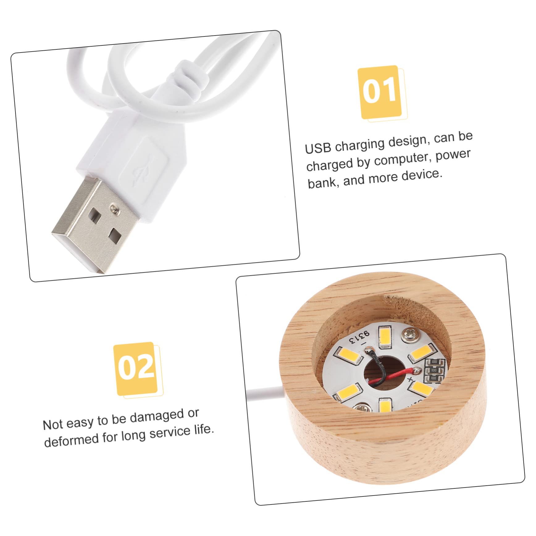 Lot De 4 Socles En Bois LED 10cm - Base Lumineuse Ronde Pour Affichage Boule De Cristal, Verre Et Résine
