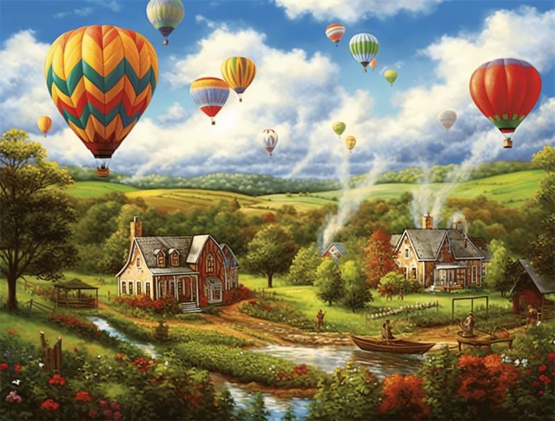 Puzzles for Adults 300 Pieces Jigsaw Puzzles Hot Air Balloon Flowing River Formation Wooden DIY Home Decor Wall Art Game Toy Gift for Dad Mom Wife
