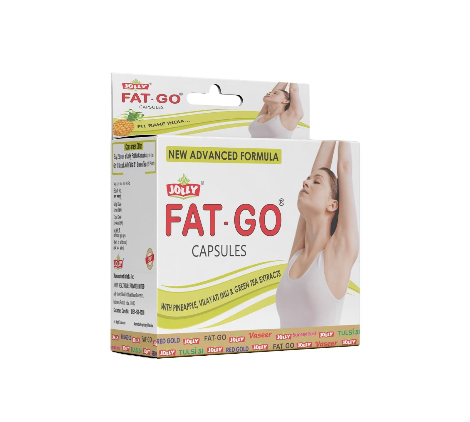 JOLLY Fat Go Ayurvedic Weight Reduce Capsules for Unisex, Multicolour, 60 Count