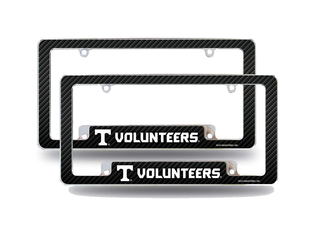 Tennessee Volunteers (Set of 2) Chrome Metal License Plate Frames with Carbon Fiber Design