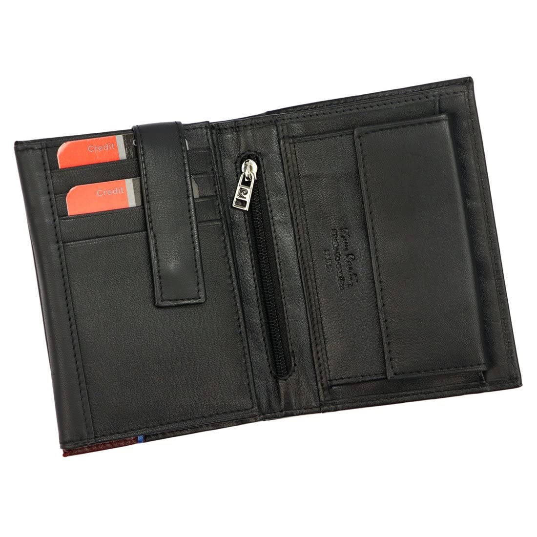 Pierre Cardin Portefeuille élégant pour Homme 100% Cuir Naturel 9,5 x 13 x 3 cm Peut contenir jusqu'à 8 Cartes 2 Compartiments à Billets 1 Poche à Monnaie Fermeture à glissière Noir et Rouge