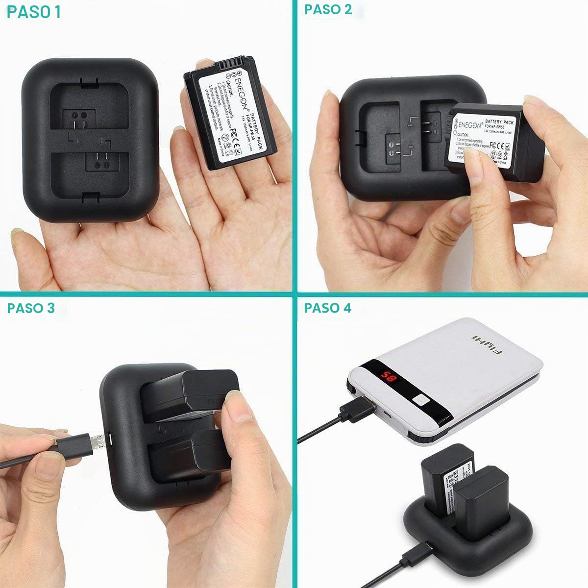 ENEGON NP-FW50 Batería 1300mAh(2 Piezas) y Kit de Cargador USB Dual para Sony ZV-E10, A6000, A6500, A6300, A6400, A7, A7II, A7RII, A7SII, A7S, A7S2, A7R, A7R2, A55, A5100, A5000, A3000, A55, RX10