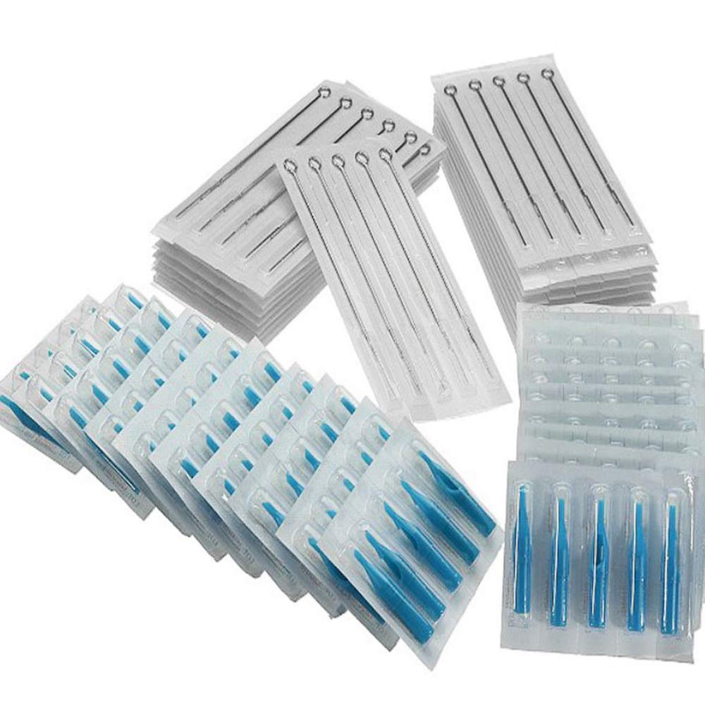 100PCS Assorted Disposable Sterilized Tattoo Needles RL RS Needles +100PCS Plastic Tattoo Nozzle Tips Set RT FT FT Mixed Disposable Tattoo Tips Tattoo Machine Accessories Supply