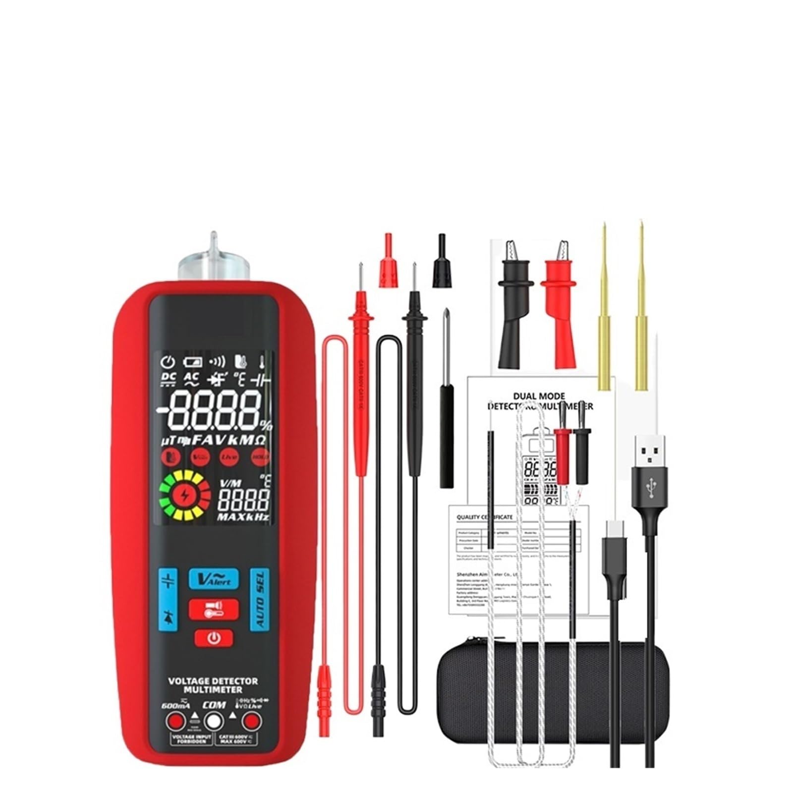 Comprobador MultíMetro Multímetro Digital Inteligente VFC DC AC Probador De Voltaje Voltímetro True RMS Capacitancia Diodo Ohm NCV Probador De Voltaje Sin Contacto Precisión Seguro(A5X USB Charging Pr